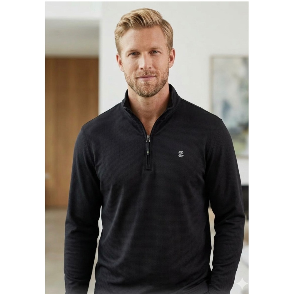 IZOD Golf Mens XXL Black Quarter Zip Pullover Waffle Grid Performance Top